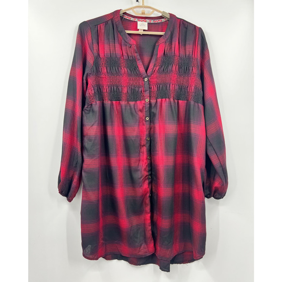Knox Rose Shirt Dress Womens Red Black Plaid Button Up Size 2XL Long Sleeves‎ - Picture 2 of 8